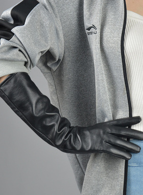 黑色触屏漆皮手套长款过肘40cm紧身仿皮PU性感夜店摄影乳胶皮cos