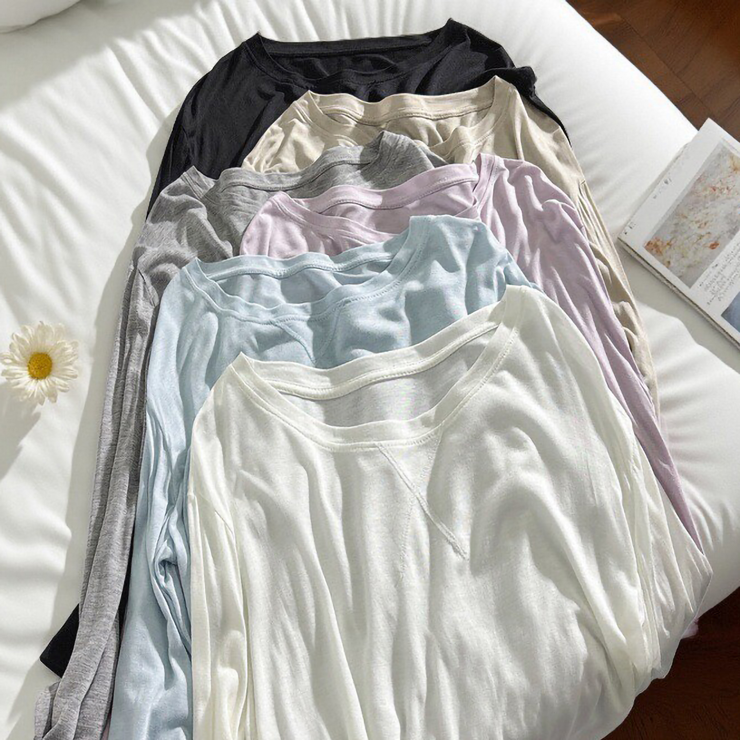 羊毛莱赛尔天丝面膜t长袖T恤女夏