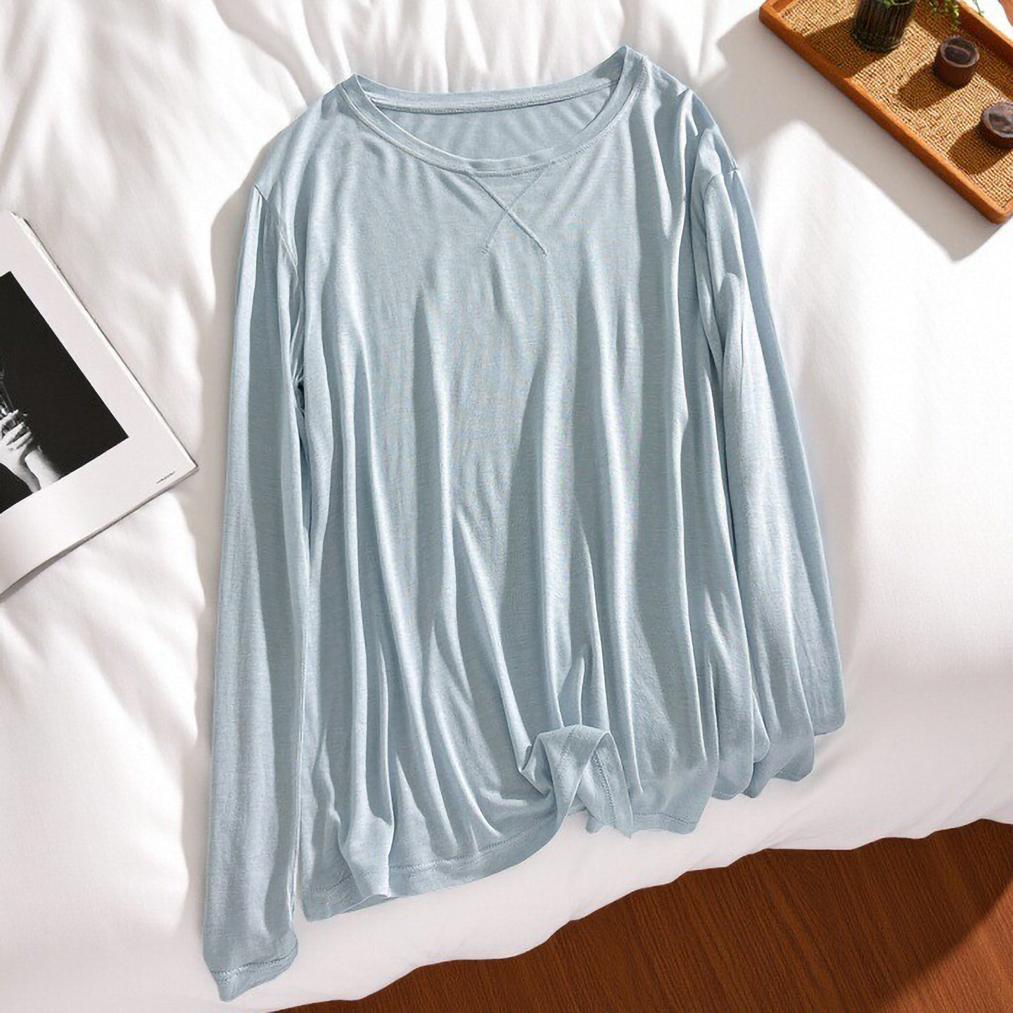 莱赛尔天丝面膜长袖t恤女夏薄款