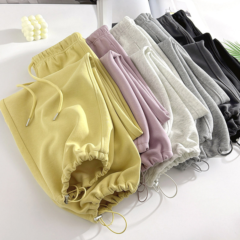 两穿抽绳女裤束脚阔腿裤女2026新款宽松高腰垂感休闲运动卫裤春秋