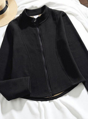 黑色修身内搭立领摇粒绒外套女秋冬季2025新款冲锋衣抓绒内胆卫衣
