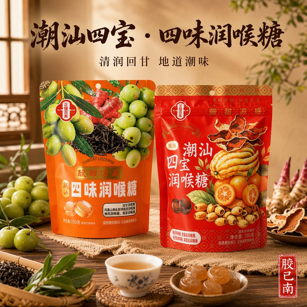 潮汕特产潮汕四味四宝润喉糖150克袋装传统硬糖清润回甘小吃零食