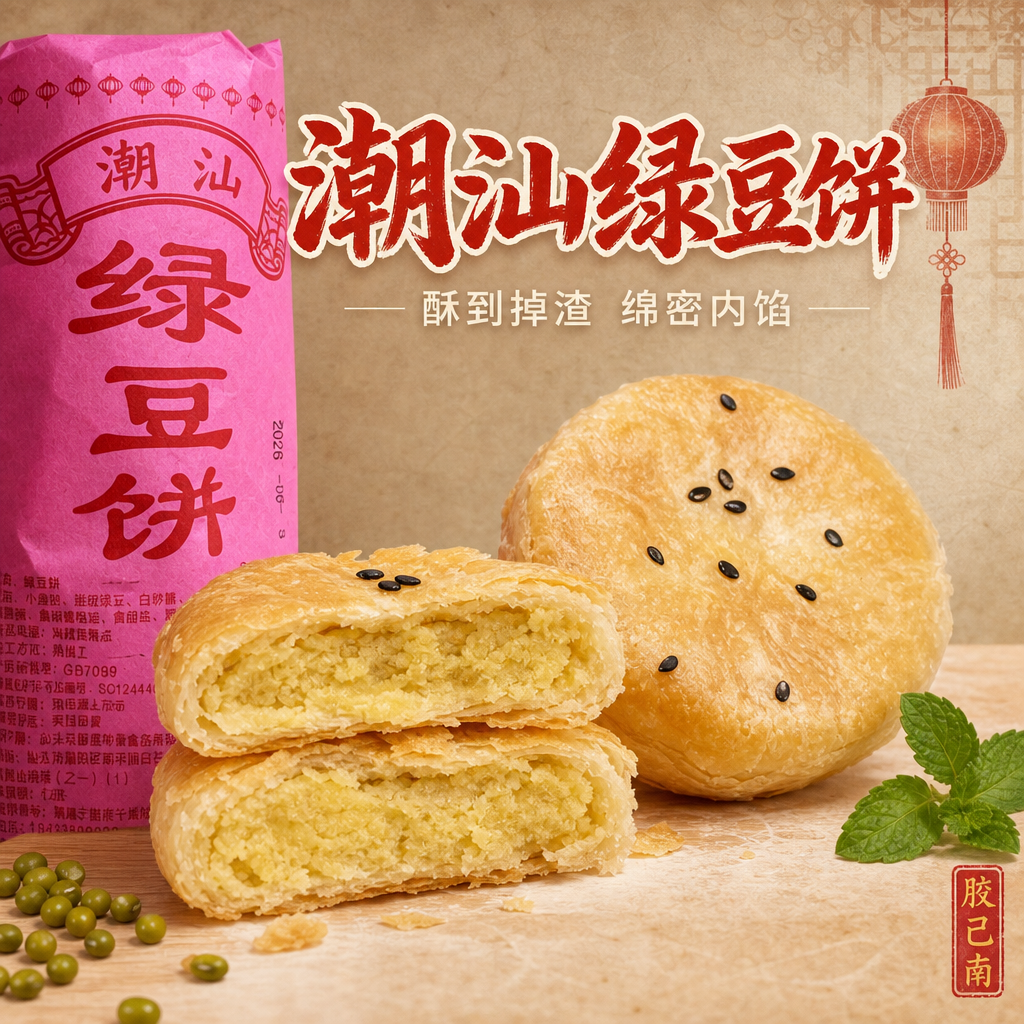 潮汕特产绿豆饼惠来甜咸绿豆饼传统酥皮老式正宗糕点小吃零食香饼