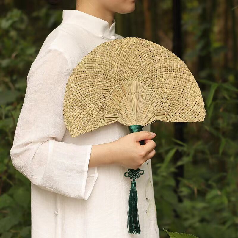 菁扇纯手工编织伴手礼中国风古风团扇特色工艺品灯芯草编扇子防蚊