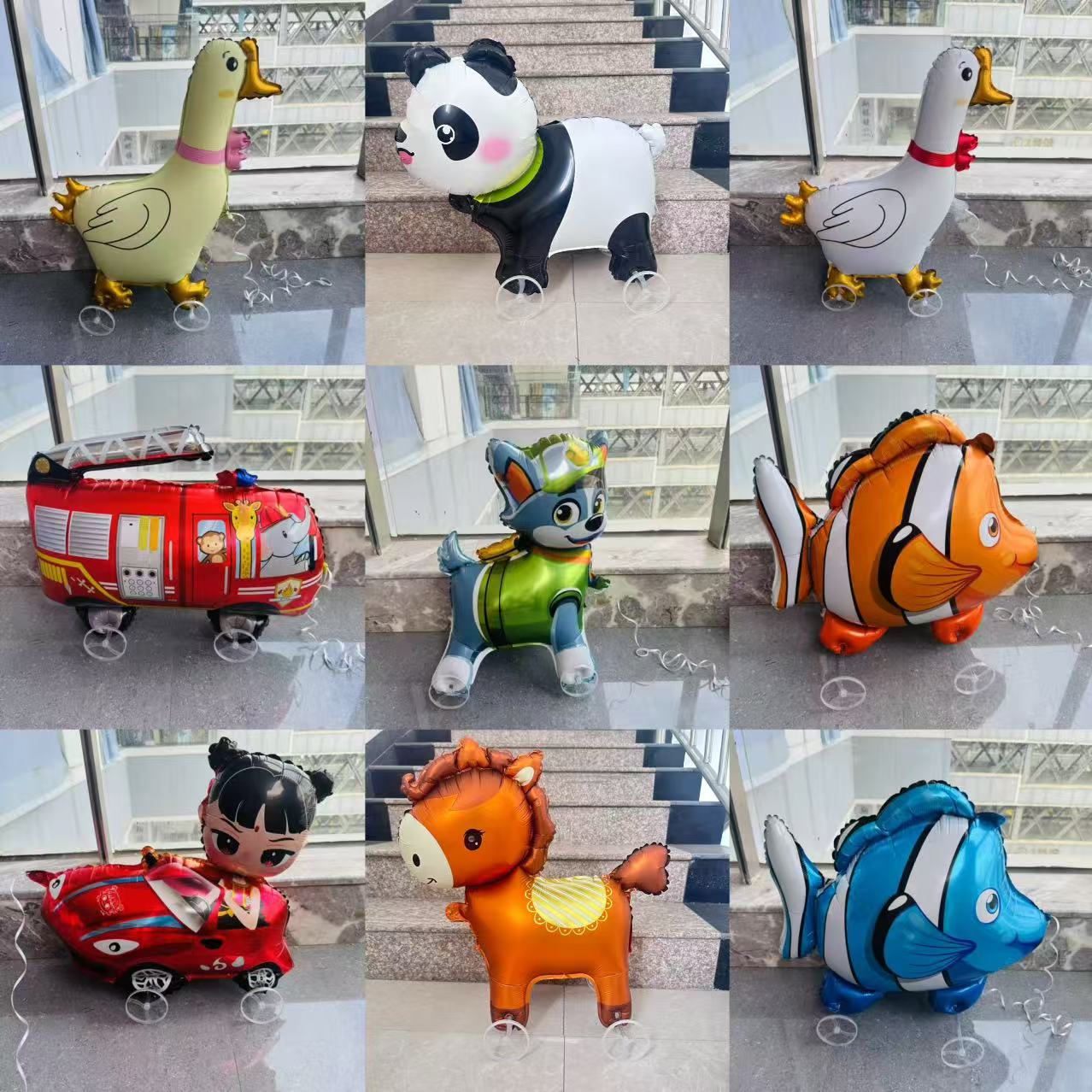 儿童卡通动物气球拉车带轮气球 新款走路气球可爱儿童公园地摊