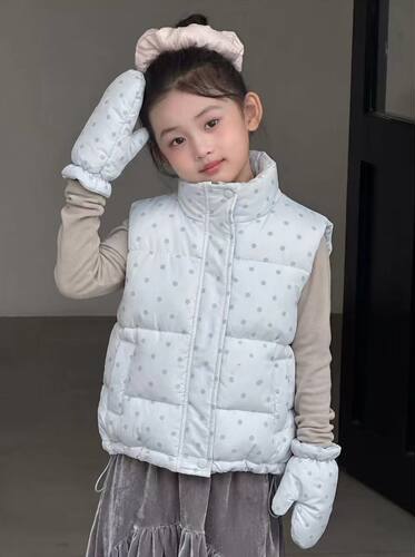 韩系甜美波点棉服无袖坎肩马甲外套女童冬季2026新款加厚保暖马夹