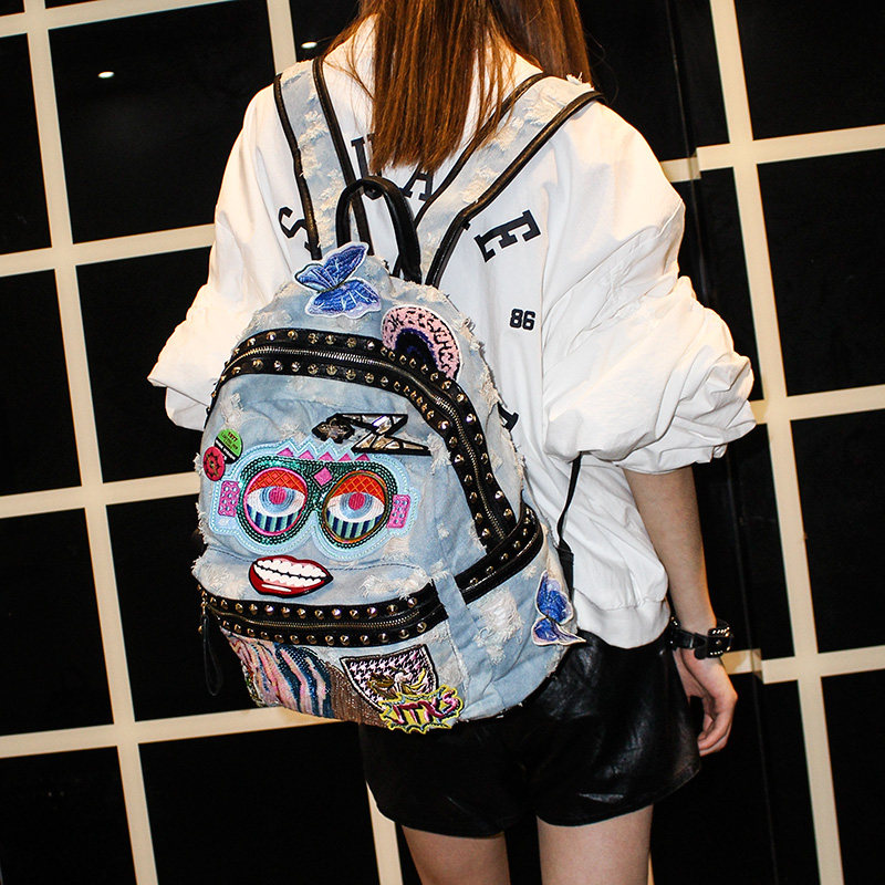 香港JTXS正品水洗牛仔布帆布铆钉双肩背包潮流学生书包旅游电脑包|ruв категории Сумки, рюкзак - от Buy2taobao.com для оказания профессиональной услуги покупки агента Taobao