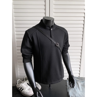 秋冬加厚拼接亨利领长袖男卫衣