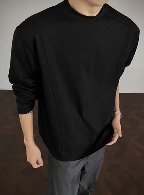 重磅纯棉360G小领口解构长袖t恤打底衫男款春秋美式复古宽松上衣
