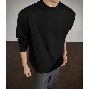 春秋美式 男款 复古宽松上衣 t恤打底衫 重磅纯棉360G小领口解构长袖