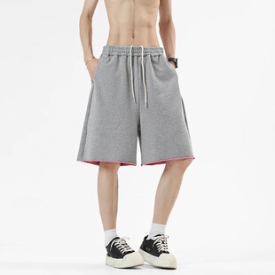 潮 短裤 定制重磅毛圈纯棉双色料子美式 水洗休闲百搭宽松直筒五分裤