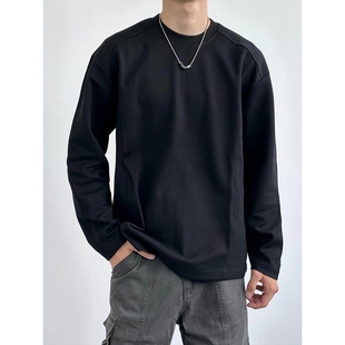 t恤男宽松简约纯色打底衫 秋季 复古重磅纯棉360G正肩长袖 美式 新款