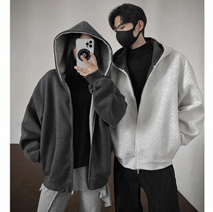 秋冬460G重磅撞色开衫 卫衣男女连帽休闲宽松外套百搭运动情侣长袖