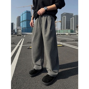 宽松保暖立体双褶显瘦直筒微弯刀阔版 卫裤 垂感 加绒休闲裤 秋冬男款