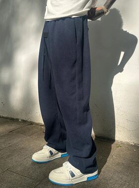 夏季蛇鳞纹透气宽松男士休闲裤