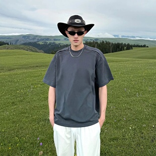 高级感正肩短袖男夏季美式立体肩设计感重磅纯棉300GT恤纯色简约