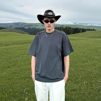 高级感正肩短袖T恤男夏季