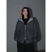 秋冬460g重磅拼色连帽卫衣男女美式 复古开衫 外套休闲百搭运动夹克