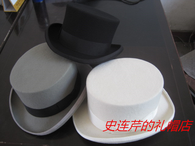 纯羊毛英伦风12cm棕色魔术帽