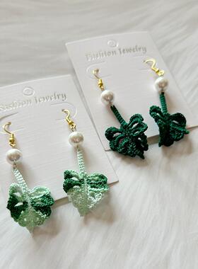 手工蕾丝线微钩龟背竹耳饰成品