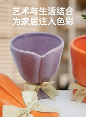 创意手捧花束造型大口径陶瓷花盆