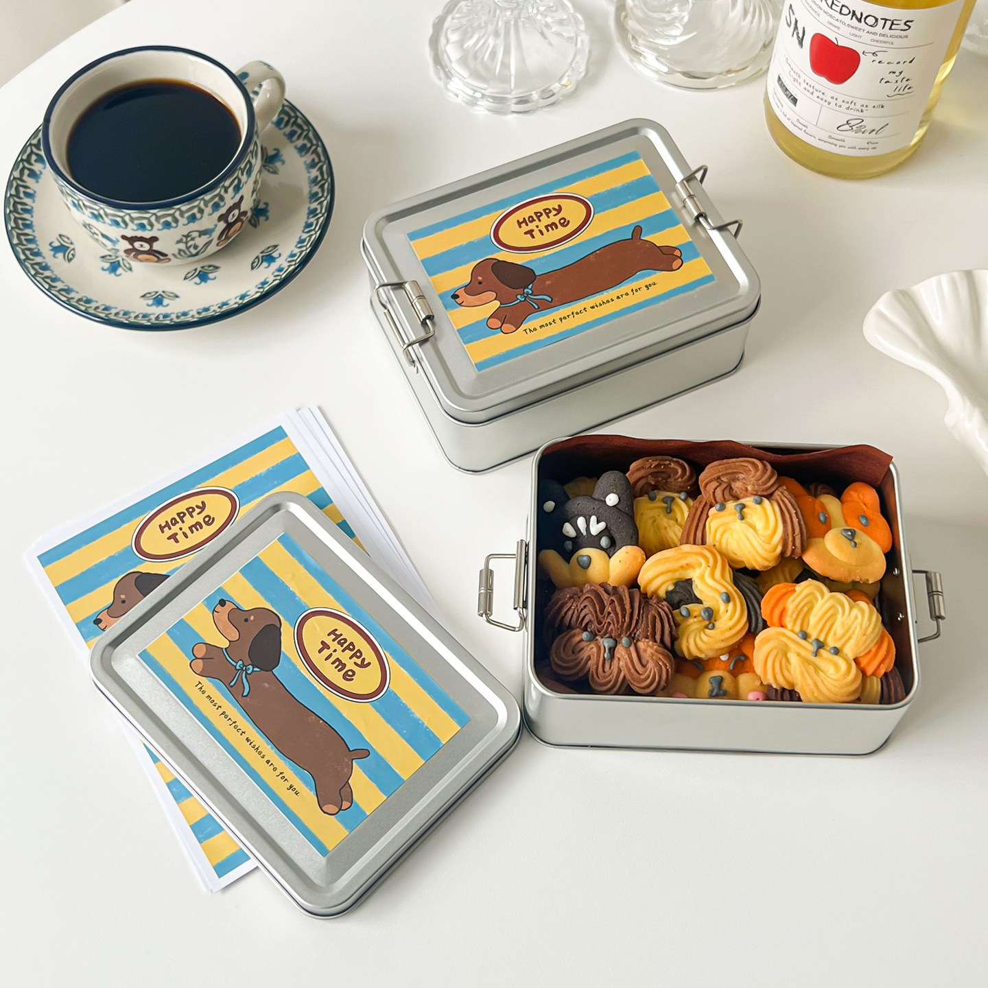 可爱大号搭扣银色马口铁铁盒曲奇饼干包装盒空盒子卡通贴纸伴手礼