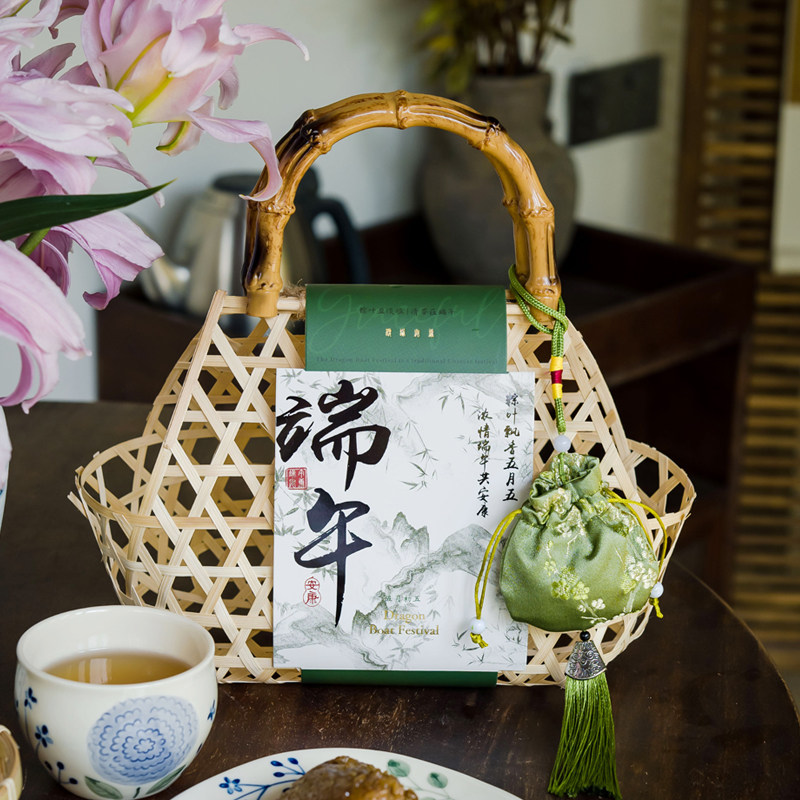 新款端午节礼盒手提竹编篮子粽子包装盒咸鸭蛋绿豆糕伴手礼空盒