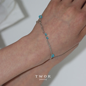 TWOR缇坞 S925银绿松石花朵编织纹理手链女新款 高级精致叠戴手饰