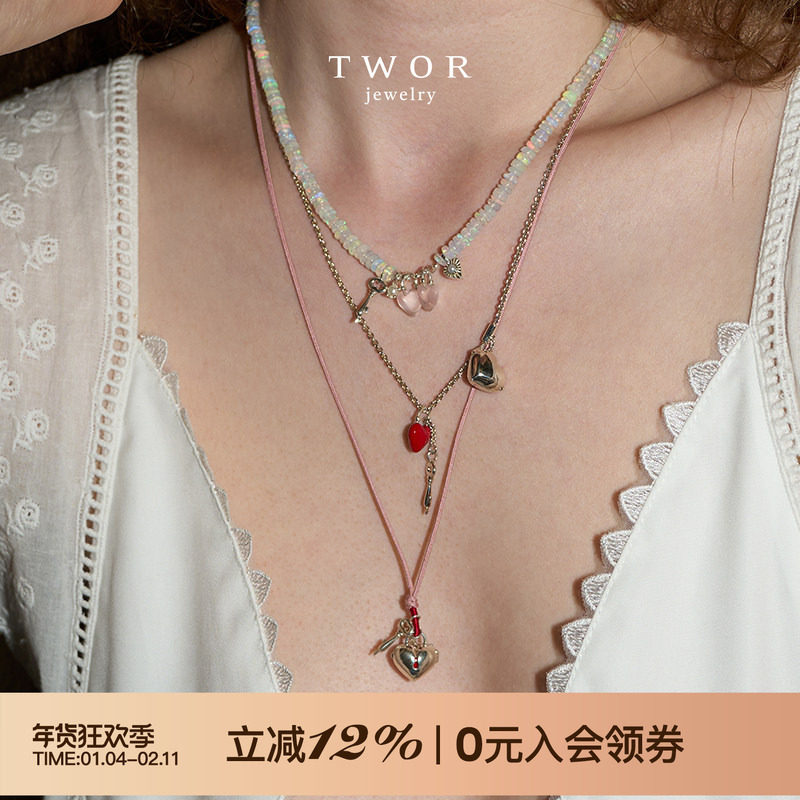 TWOR/手工桑蚕丝真丝绳s925银透底红心锁盒子项链女小众高级礼物,饰品/流行首饰/时尚饰品新,银饰项链,淘宝优惠券,粉丝福利购,淘宝优惠卷