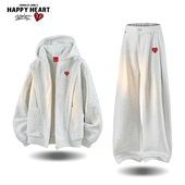 美式 解构套装 男女春秋季 查尔斯桃心 卫衣外套休闲直筒长裤 两件套