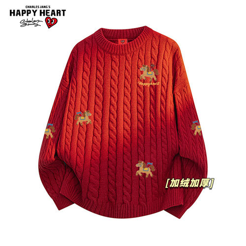 查尔斯桃心马年2026新款宽松百搭加绒加厚针织衫毛衣情侣宽松上衣