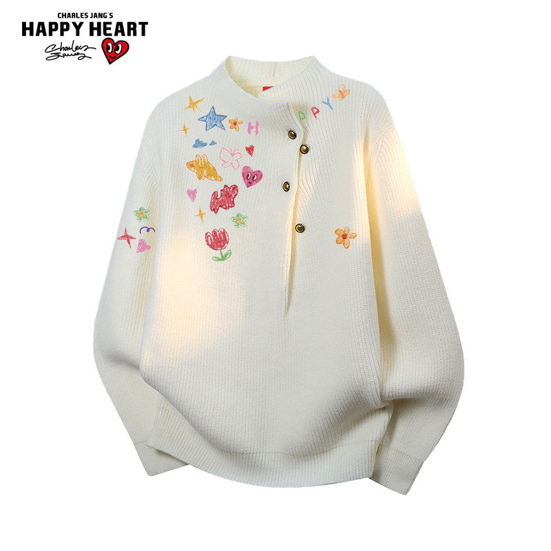 查尔斯桃心卡通涂鸦半高领冬季针织衫毛衣男女宽松休闲长袖上衣服,男装,针织衫/毛衣,淘宝优惠券,粉丝福利购,淘宝优惠卷