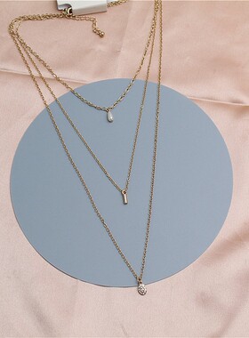 多层次叠戴日韩风项链水钻女镀金