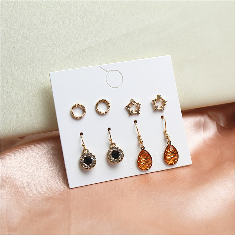 一卡四对组合耳饰几何体镶水钻简约大气日常潮流时尚耳坠耳钉F-45