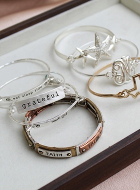 欧美复古字母细圈手镯女款