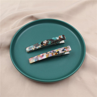 时髦女刘海夹头饰卡子 发饰几何体花纹醋酸简约日常款 日韩风格 新款