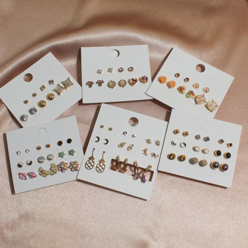 日韩风格新款九对套装耳钉镶水钻日常大气简约时尚一星期耳饰女