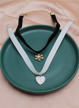 韩版新款植绒布带choker项链花朵爱心形简约大气潮流卡脖颈链女生