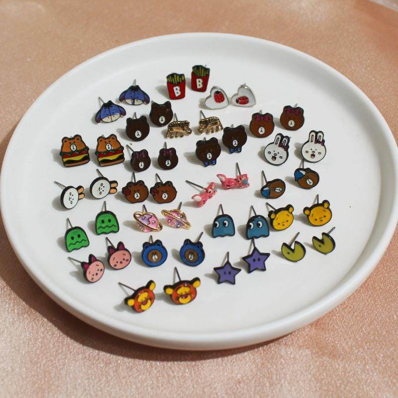 动漫卡通女生耳饰滴釉可爱小动物小熊小白兔学生耳钉萌2024新款,饰品/流行首饰/时尚饰品新,耳钉,淘宝优惠券,粉丝福利购,淘宝优惠卷