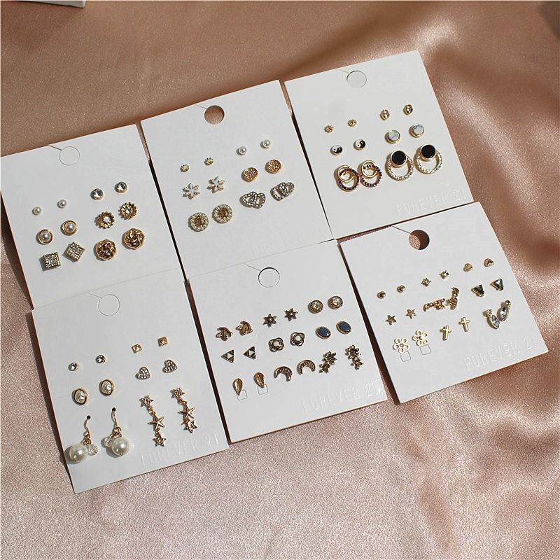 日韩风格新款组合套装一星期耳钉镶水钻日常款简约大气时尚耳饰女