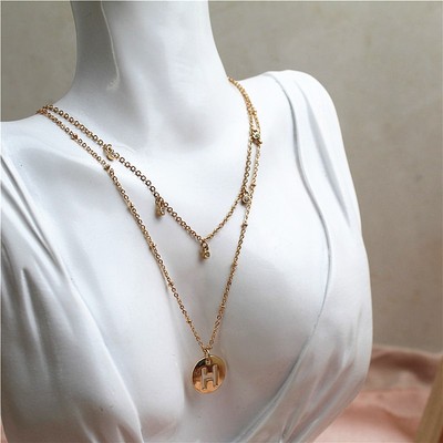 合金镀金女款字母镶水钻套装项链