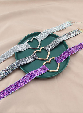 日韩版新款choker项链亮晶晶缎带爱心形潮流气质卡脖项链颈链配饰