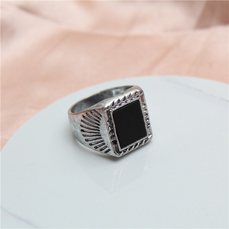 欧美风格新款复古银色雕花几何体戒指潮流个性气质男女款大码指环