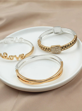 欧美风镶水钻做旧拼色弹簧扣手环