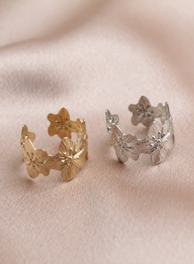 金属花朵开口戒指大小可调指环