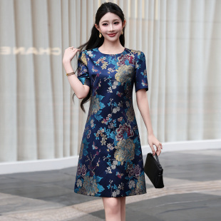 欧美复古风女装裙子大码短款时尚洋气端庄大气精致中年显瘦连衣裙