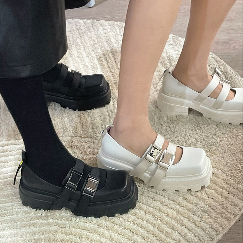 复古双扣增高玛丽珍鞋粗跟凉鞋女图片