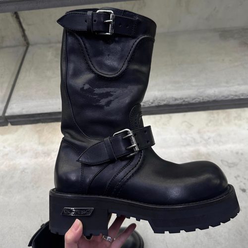 复古翘头机车靴毒液靴大头马丁靴