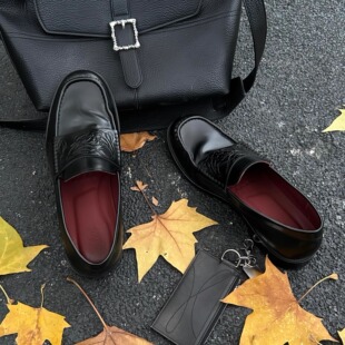 吸血鬼乐福鞋男款暗黑一脚蹬复古厚底德比鞋压花休闲皮鞋豆豆单鞋