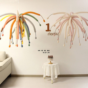 ins芭蕾风森系儿童生日满月百天长条烟花气球装饰派对氛围布置